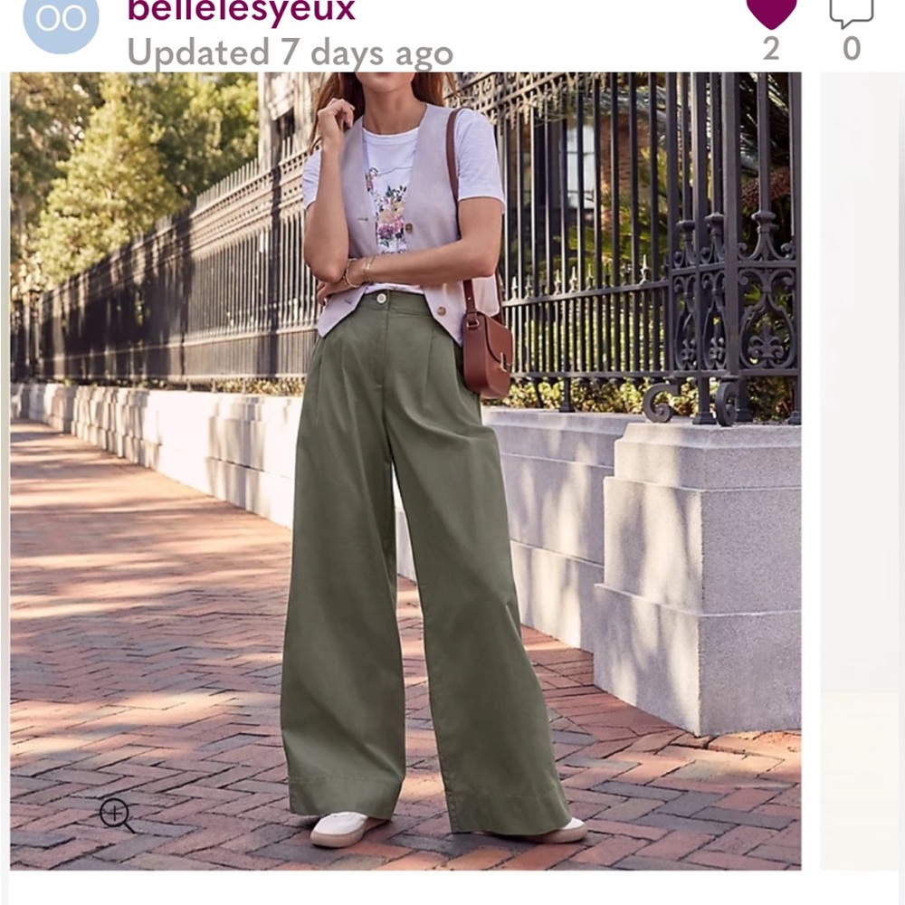 - NWT loft palazzo green wide pull on pants large